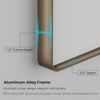 Bronze Bathroom Mirror 36x36 Inch, Brushed Bronze Metal Frame Mirror for Wall, Rounded Rectangle Bathroom Vanity Mirror with Tempered Glass, Anti-Rust, Horizontal/Vertical