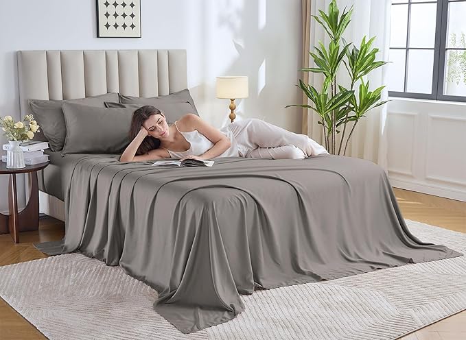 Queen Sheets by Pure Bamboo, Genuine 100% Organic Viscose Derived from Bamboo Bed Sheet Set, Luxuriously Soft & Cooling, Double Stitching, Lifetime Quality Promise (Queen, Graphite)