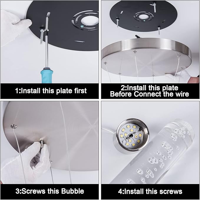 Modern Chandeliers for high Ceilings, Brushed Nickel Foyer Pendant Lighting with Preminum Bubbles, Pendant Lights Kitchen 6-Lights Dimmmable for Foyer Dining Room, Kitchen Island,Bars…