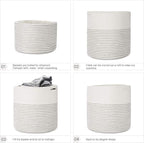 Woven Cotton Rope Plant Basket for 11 12" Flower Pot Floor Indoor Planters, Decor Basket for Plants Storage Organizer Modern Home Decor (12" x 12", White)