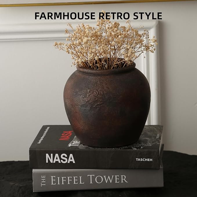 Farmhouse Vase for Home Decor, Vintage Rustic Terracotta Flower Vase Suitable for Home Decor, Living Room, Shelf, Dining Table. ZSHLXM