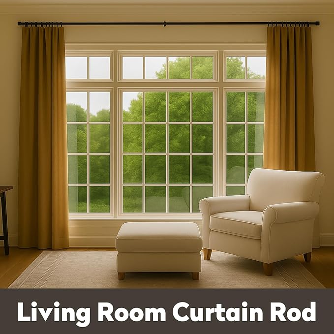 Black Curtain Rod 40-63 Inch Heavy Duty Ceiling Mount Option Living Room Office Thick Curtains Support Sturdy Iron Construction Professional Installation Hardware Complete Kit