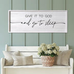 Give It to God and Go to Sleep Decorative Rustic Sign & Plaque Framed Wall Art for Couples, 40''×15'' Vintage Farmhouse Wooden Horizontal Wall Decor Above Bed, Cottagecore Wedding Gift for Bedroom