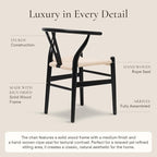 POLY & BARK Weave Dining Chair – Mid-Century Modern Wishbone Dining Chair with Arms, Solid Wood Frame, Indoor Use – Black – Single - Ideal for Dining Room, Kitchen or Stylish Accent Setting