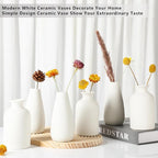 YANLING 6 Pcs White Ceramic Vases for Home Decor, 6 Inch Modern Centerpieces, Small Boho for Pampas Grass, Table Vase for Dried Flowers