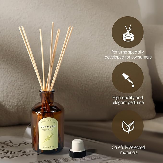 Premium Reed Diffuser Set - 8.8 oz (250 ml) Bedroom Bathroom Living Room Home Fragrance Products Rosemary&Mint Scent 1 Pack