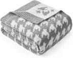Snuggle Sac Houndstooth Throw Blanket for Couch, Reversible Super Soft Warm Blankets Cozy Knit Fuzzy Plush Lightweight Throws for Sofa, Bed, Camping, Grey,50x60 inches
