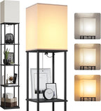 SUNMORY 5 Tier Floor Lamp with Shelves, Modern Square Standing Lamp with 3 Color Temperature Bulb, Corner Display Bookshelf Lamp for Living Room and Bedroom, Tall Shelf Floor Lamp