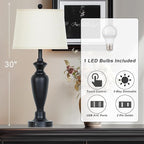 30" Tall Black Table Lamp, 3-Way Dimmable Touch Control Bedside Lamp with USB A+C & AC Outlet for Bedroom, Living Room (1 Pack)