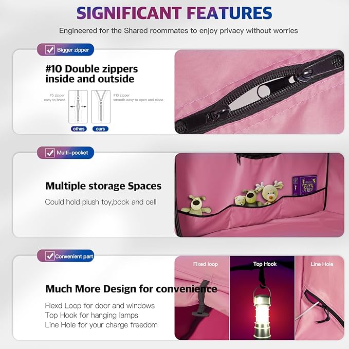 Bed Tent,Portable Privacy Sleeping Bed Canopy,Blackout 90% Drapes for Kids and Adult,Indoor Space Tent with Breathable Large Mesh Windows