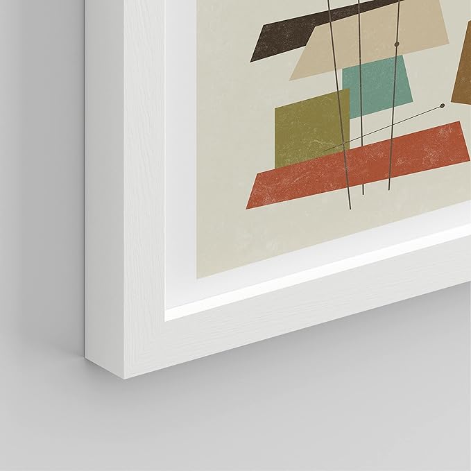 SIGNWIN Framed Mid-Century Modern 1960s Vintage Nordic Polygons Wall Art, Set of 4 Abstract Geometric Wall Decor Prints, Nature Wilderness Wall Décor for Living Room, Bedroom - 8"x10" White