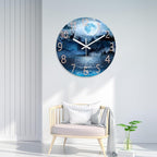 XFM Extra Large Blue Wall Clock 24 Inch Round Silent Non-Ticking Battery Operated Wall Clocks Glass Moon Forest Deer Decorative Clock for Kitchen Living Room Home Office