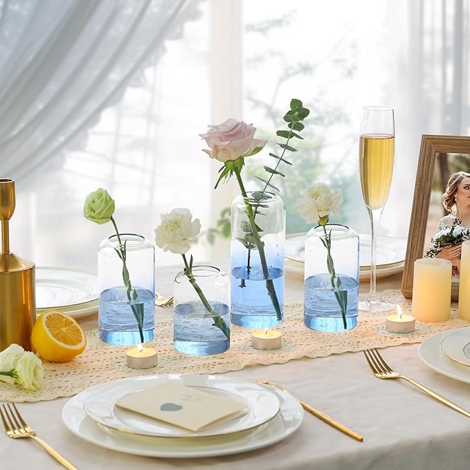 ComSaf Small Flower Vase Set of 12, Glass Bud Vases in Bulk, Blue Vases for Flower, Decor Centerpiece for Bathroom, Decorative Vases for House Warming, Valentines' Day, Mother's Day, Thanksgiving Day