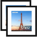 FIXSMITH 12x12 Picture Frame Set of 2, Photo Frame with HD Plexiglass, Display Pictures 8x8 with Mat or 12x12 Without Mat, Black Picture Frames Collage Wall Decor, Gallary Wall Frame