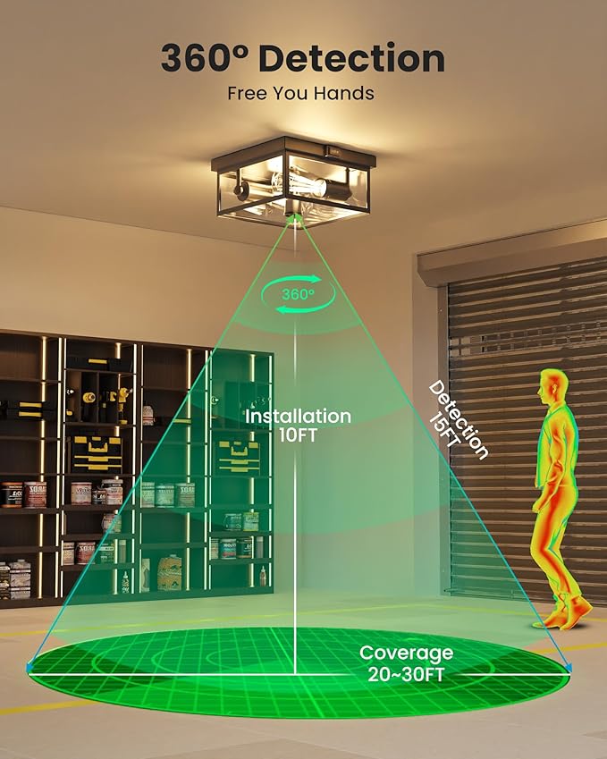 Outdoor Flush Mount Motion Sensor Ceiling Light - Modern Design of Squares with Motion Sensor 3 Modes Porch Ceiling Light for Your Porch, Driveway, Covered Patio, Farmhouse, Entryway