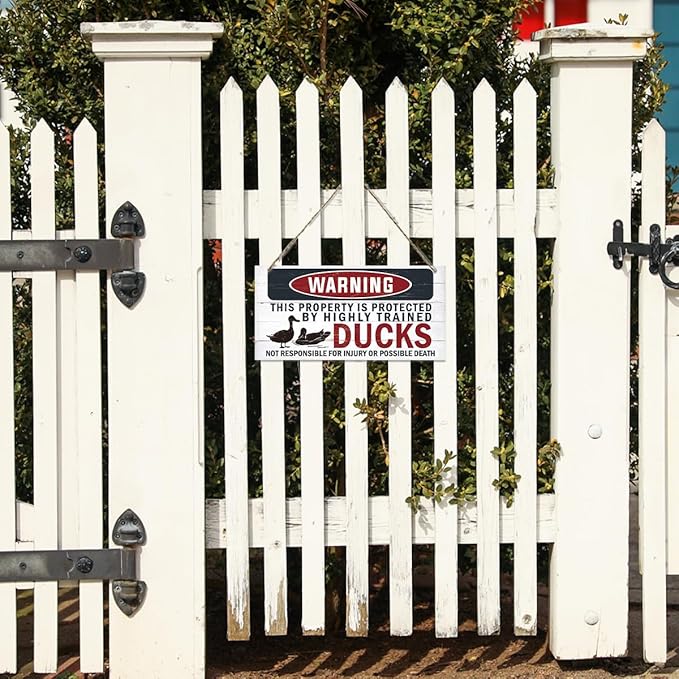 Funny Warning Signs, The Property is Protected By Highly Trained Ducks Sign, Decorative Wood Hanging Wood Plaque, Outdoor Warning Sign, Farm Yard Decor, Door Sign, Farmhouse Home Wall Decor