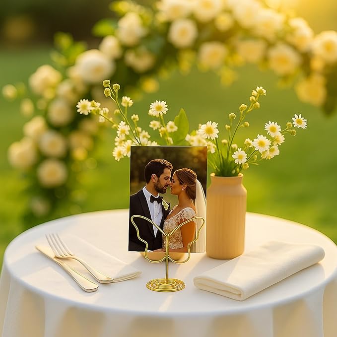 32pcs Gold Table Number Holders, Butterfly Picture Holders For Tables, Elegant Wire Place Card Holders & Table Card Holders For Wedding, Graduation, Party, Centerpiece Decor