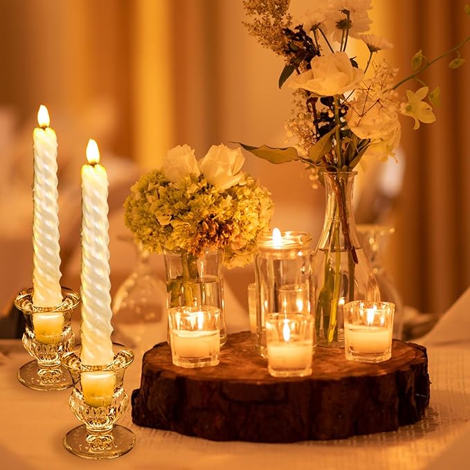 Foaincore 60 Pcs Candlestick Holders Bulk 2.5 Inch Taper Candle Holder for Table Centerpiece Thick Glass Ritual Candle Stand for Wedding Christmas Valentines Festival Party Decorations(Gold)