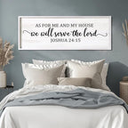 As For Me And My House We Will Serve The Lord Framed Wall Art, 40''×15'' Positive Religious Rustic Bible Verse for Christian God Jesus Christ Prayer, Vintage Horizontal Holy Catholic Scripture Decor
