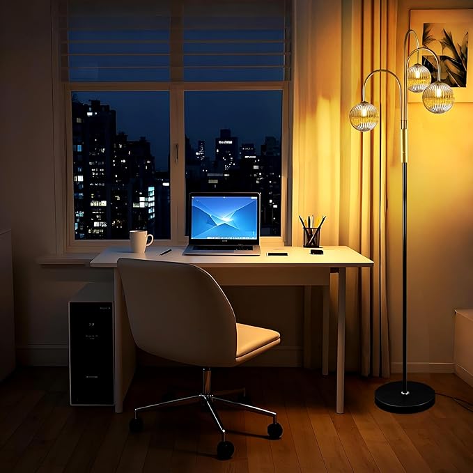 Lightdot 70IN Dimmable Floor Lamp for Living Room, 3 Light LED Tree Floor Lamps with 3Pcs Glass Globe, 3000K Soft Warm White for Wedding/Party, Mid Century Standing Tall Lamp for Bedroom-Black&Gold