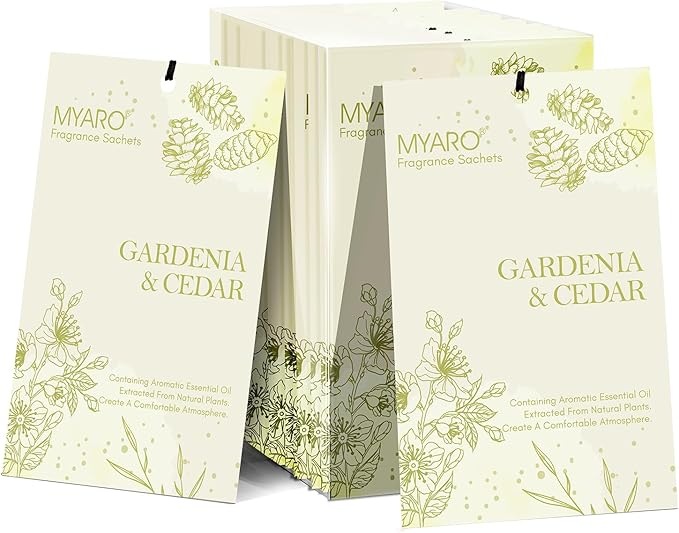 MYARO Sachets for Drawers and Closets, MYARO 12 Packs Gardenia & Cedar Scented Sachet Bags, Home Fragrance Perfume Smell Goods for House