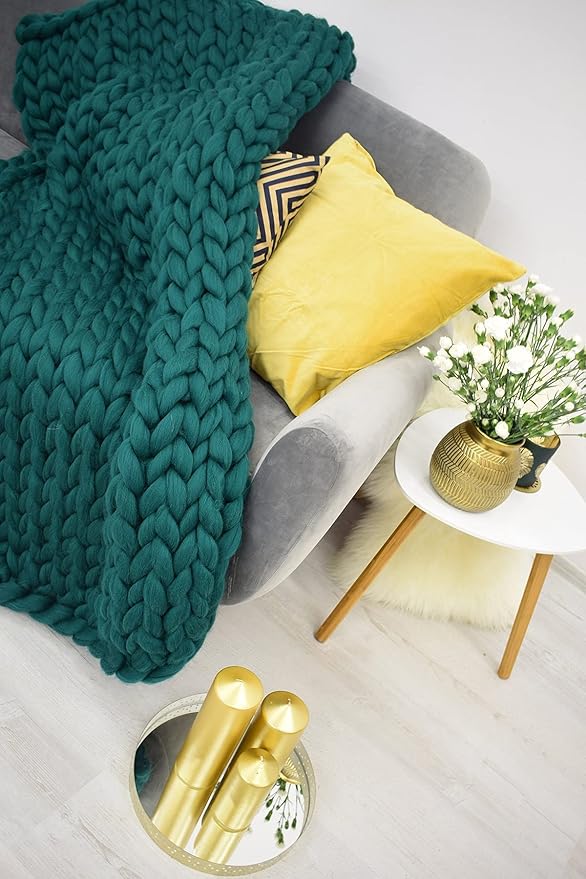 Knitted Throw Blanket for Sofa,Handmade Knit Chunky Blanket Throw Sofa Throw for Gift Sofa Bed,Chunky Knit Blanket(Dark Green 40"x60")
