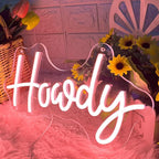 HDJSIGN Howdy Neon Sign Hello Cowboy Neon Light for Wall Decor USB Powered LED Light Up Signs Bar Pub Club Hotel Beauty Room Decor Aesthetic Birthday Gift (15x8.39")