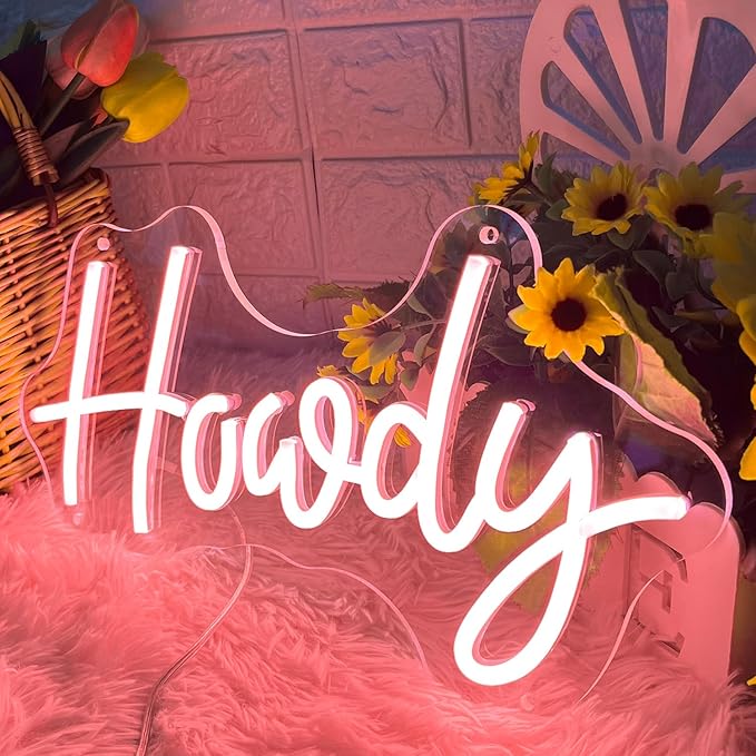 HDJSIGN Howdy Neon Sign Hello Cowboy Neon Light for Wall Decor USB Powered LED Light Up Signs Bar Pub Club Hotel Beauty Room Decor Aesthetic Birthday Gift (15x8.39")