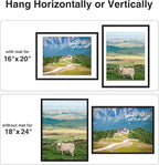 Vittanly 18x24 Picture Frames Set of 9, Shatter Resistant Plexiglass, Display 16x20 Pictures with Mat or 18x24 without Mat, Photo Frames for Wall or Tabletop, PVC Frame, Black