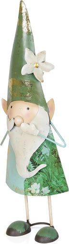 Alpine Corporation - 18" Tall Outdoor Garden Gnome Yard Decoration - Metal Statue with Speak No Evil Expression - Durable, Weatherproof Lawn Sculpture for Patio, Deck, Yard