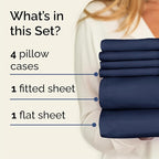 Queen Sheets Set 6 Piece - Includes 4 Pillowcases - Bed Sheets Queen Size - Soft Hotel Luxury Bedding - Cooling, Comfy, Cozy & Breathable - 1 Flat, 1 Fitted & 4 Pillowcases w/ Deep Pockets - Navy Blue