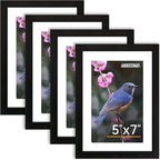 FIXSMITH 5x7 Picture Frame Set of 4, Photo Frame with HD Plexiglass, Display Pictures 4x6 with Mat or 5x7 Without Mat Multi Picture Frames Collage for Tabletop or Wall Display, Black