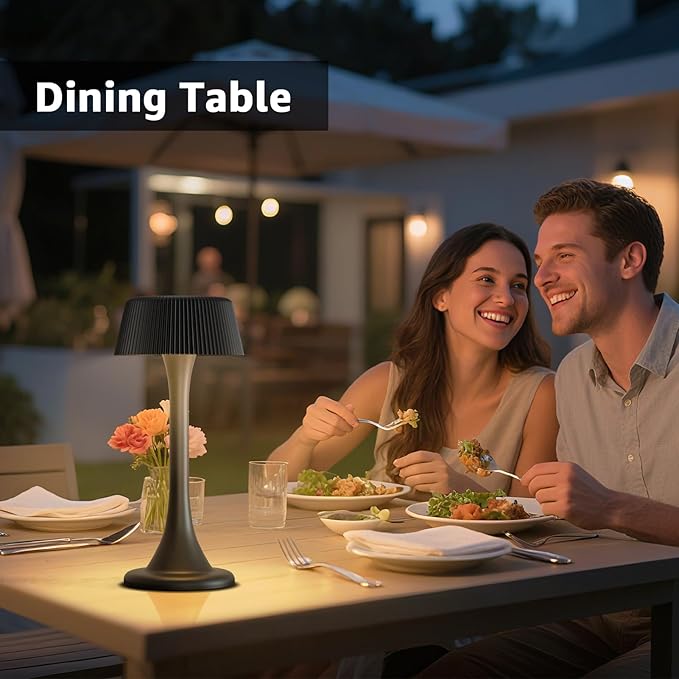 uuffoo Rechargeable Table Lamp, Outdoor Table lamp Cordless with Stepless Dimming & 3 Color Temperatures, Battery Operated Night Light for Patio, Bar, Restaurant, Home, Bedroom, Dining (Black)