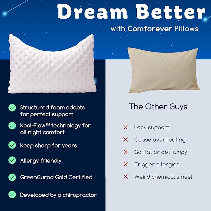 Cooling Side Sleeper Pillow for Neck and Shoulder Pain, Luxury Shredded Memory Foam Curved Bed Pillows for Sleeping Set of 1- Adjustable Queen Size- Washable Cover Crescent White