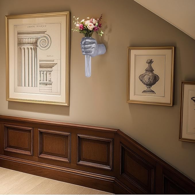 Silvery Wall Sculptures, Hand Vases Home Decor, Wall Mount Art Sculpture, Unique Wall Art Statue, Funky Flower Vase Decorations, Modern Eclectic Hanging Decor,Glass Test Tube Vase (Silvery)