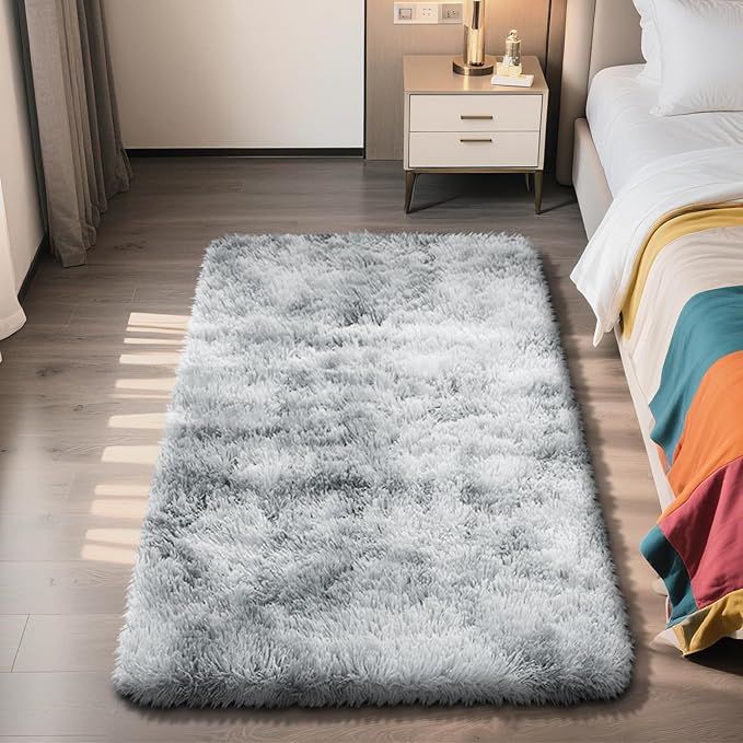 Shag Area Rug for Bedroom 3x5,Fluffy Area Rugs for Living Room,Soft Fuzzy Rug Non-Shedding Indoor Plush Carpet for Kids Bedroom Nursery Dorm Home Decor,Tie-Dyed Grey
