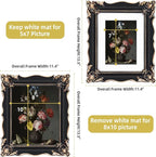 8x10 Vintage Picture Frame with Embossed Flower Design, Black Ornate Frame for 8x10 or 5x7 Pictures with White Mat, Hand-Crafted Resin Antique Frames for Tabletop & Wall Hanging, Home Decor (Black)