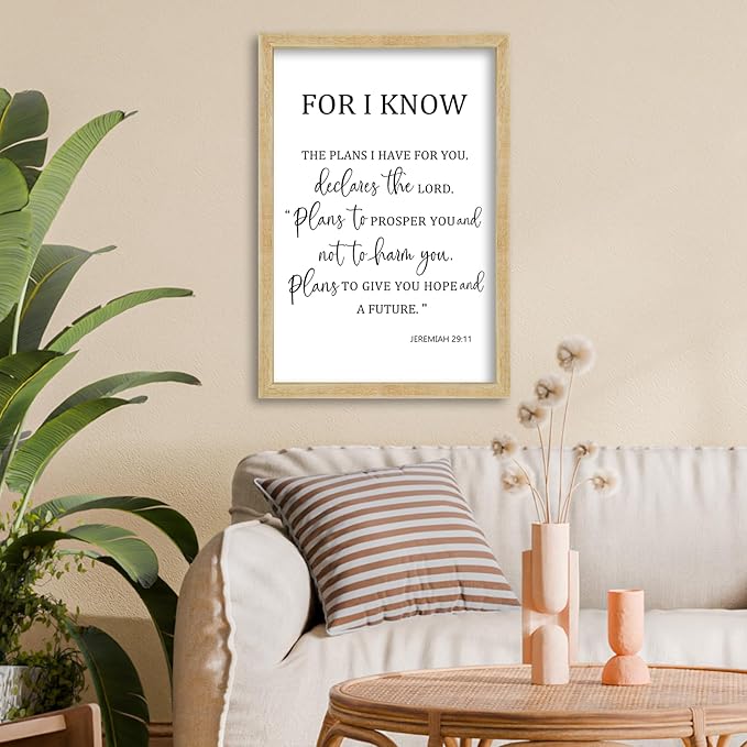 FZMHASLWW For I Know The Plans I Have for You Wall Decor 16"×11" Jeremiah 29 11 Sign Large Wood Framed Wall Hanging Art (Wood)