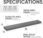 Homeforia 36 inch Gray Floating Shelves, High End Solid Real Wood 36inch Floating Shelf for Wall Mounted, Grey Wooden 36 inches Long Floating Shelves, Heavy Duty Bracket, 36 X 6.5 X 1.75 in, Set of 2