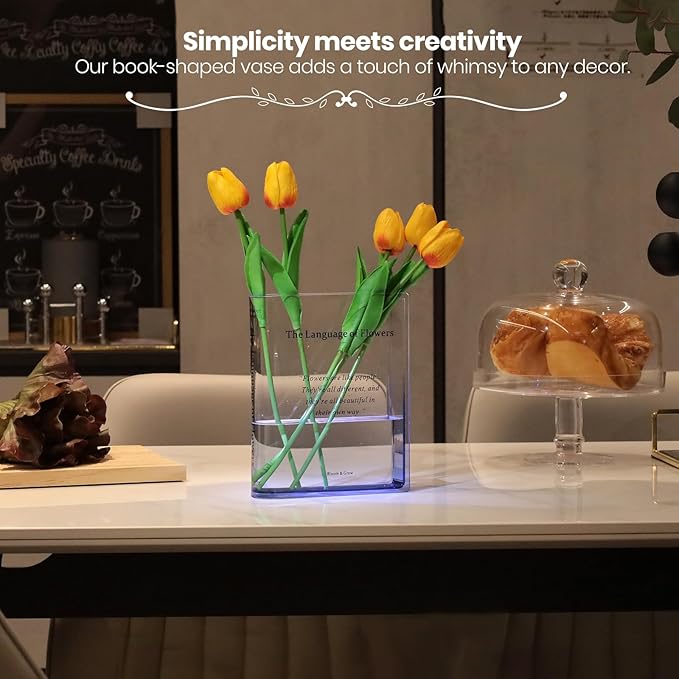 Book Vase for Flowers Home Décor,Artistic and Cultural Flavor Decorative Acrylic Clear Vase for Home and Office,Creative Gifts for Book Lovers. (Blue)