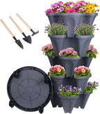 Vertical Planter 5 Tier Stackable Planters Garden Planters Strawberry Herb Flower and Vegetable Planter Indoor Outdoor Gardening Pots with Removable Wheels and Tools