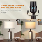 26" Farmhouse Table Lamps Set of 2, Vintage Rustic Industrial Beside Lamps with USB A+C Charging Ports & AC Outlet, Nightstand Lamp with Glass Night Light & Linen Fabric Shade for Living Room Bedrooms