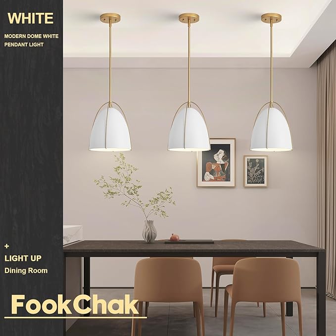 10in Dome Pendant Light White Kitchen Island Pendant Lighting Modern White & Gold Pendant Lights Fixture for Dining Room Kitchen Sink, E26
