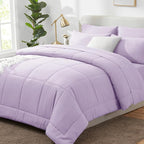 CozyLux Queen Comforter Set Lavender, 7 Pieces Bed in a Bag, Light Purple Comforter Queen Size, All Season Bedding Sets with Stitch Quilted Comforter, Flat Sheet, Fitted Sheet, Pillowcases