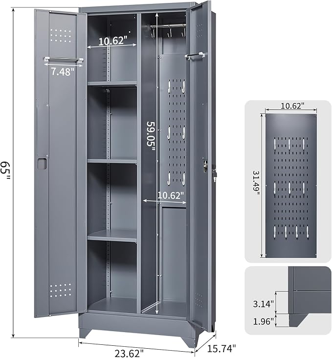 Storage Cabinet,Metal Locking Cabinets with Doors and Shelves,Functional Garage Storage Cabinet for Garage, Home Office,Gray