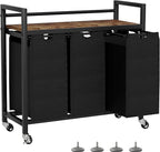 Laundry Hamper, Laundry Basket, Laundry Sorter with 3 Removable Bags, Clothes Basket with 3 Compartments, Wheels, Shelf for Laundry Room Bathroom Bedroom (3 Bags-Black)
