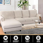 PrinceDeco Sectional Couch Covers Velvet Cushion Covers for Sectional Couch Washable Cushion Covers for Sectional Sofa Pet Friendly Sectional Sofa Slipcovers(1 Chaise Back+ 3 Sofa Back,Ivory)
