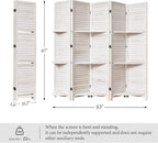 Partition Room Dividers, Folding Wood Privacy Screen with Three Display Shelves Suitable for Home Office, Study, Art Display - 5 Panel, 67 * 64inch (White-Washed)