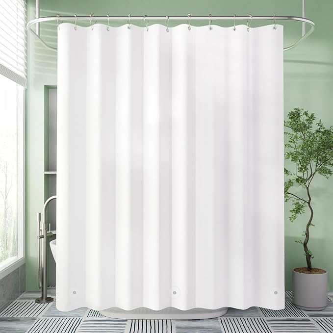 AmazerBath Long Shower Curtain Liner, 72x78 Plastic White Shower Curtain Liner, Cute Waterproof PEVA Shower Curtains, Lightweight Shower Curtains for Bathroom with Magnets and 12 Rustproof Grommets