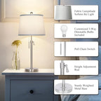 Table Lamps Set of 2, Bedside Lamp Silver Tall Table Lamps for Living Room End Tables, 22" to 30" Adjustable Height Lamp for Bedroom Nightstand Farmhouse with Pull Chain(Bulbs Included)